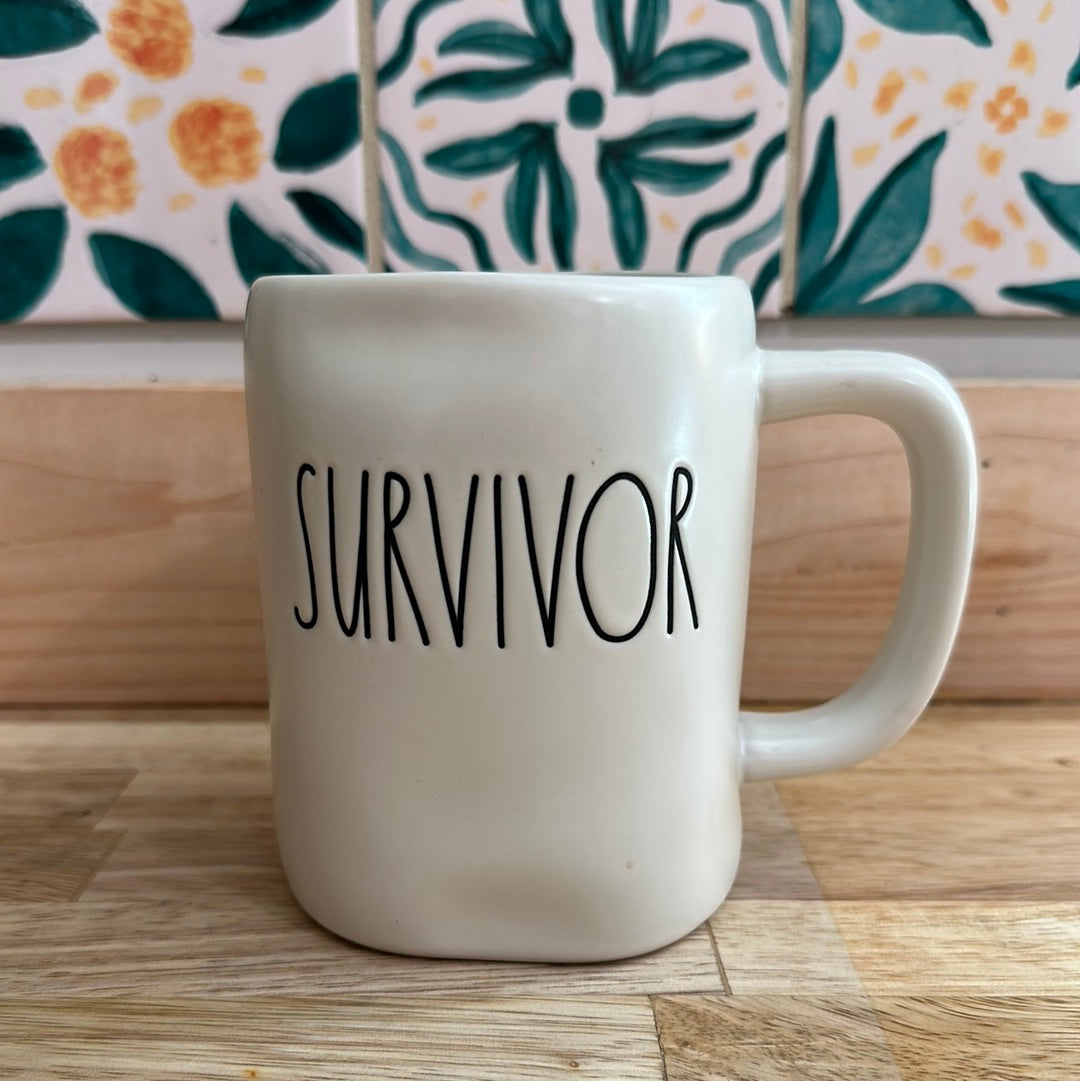 Rae Dunn mug Survivor white